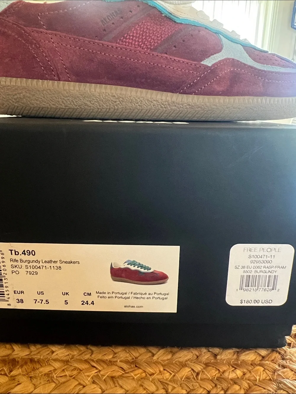 Alohas Rife Burgundy Leather Sneakers SZ 38, 7-7.5